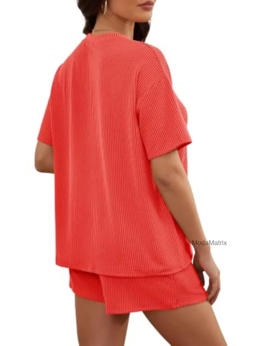 2 Piece Lounge Set Women Ribbed Knit Short Sleeve Matching Casual Shorts